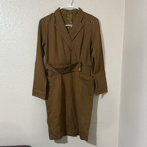Burberry label Brown midi dress with Belted Waist Sz 6